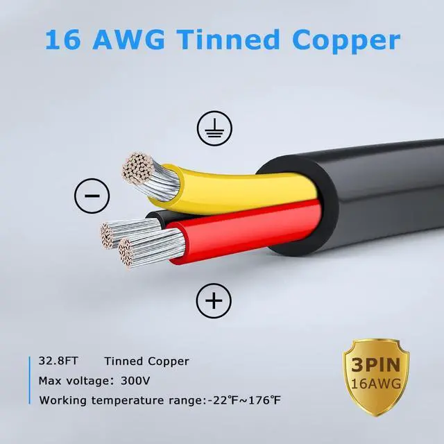 Alt view image 2 of 7 - 16 Gauge 3 Conductor Electrical Wire, 32.8FT Black Stranded Low Voltage 16/3 Cable PVC Case, 16 AWG Tinned Copper 3 Wire Cable, Flexible Extension Power Cord for LED Lamp Lighting Automotive