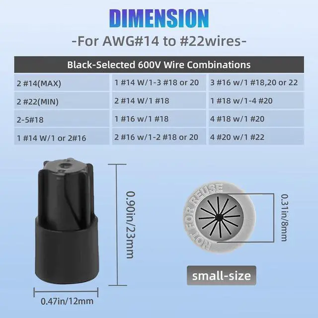 Alt view image 2 of 7 - 50PCS Waterproof Wire Electrical Connectors, Outdoor Seal Electrical Twist Nuts Caps Cable Terminal Connector for Landscape Light, Irrigation Valves, Wet Location Installation, 22AWG-14AWG, Black