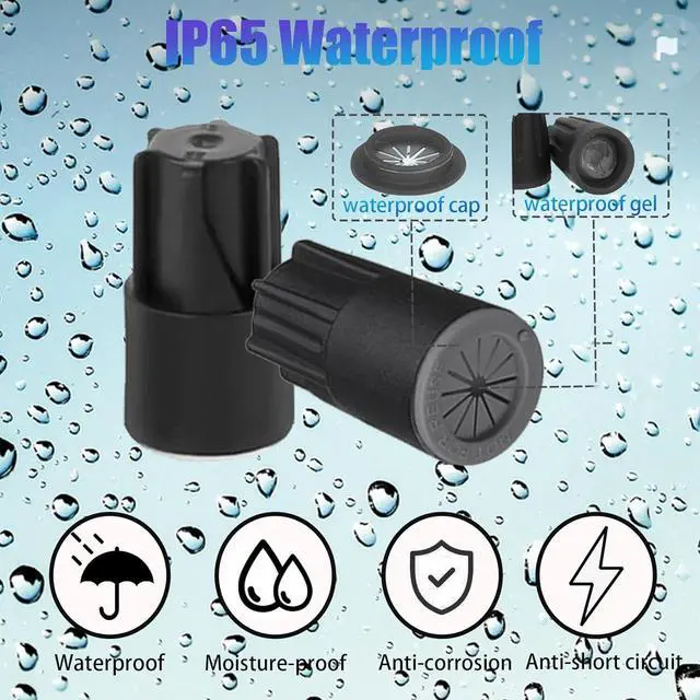 Alt view image 3 of 7 - 50PCS Waterproof Wire Electrical Connectors, Outdoor Seal Electrical Twist Nuts Caps Cable Terminal Connector for Landscape Light, Irrigation Valves, Wet Location Installation, 22AWG-14AWG, Black