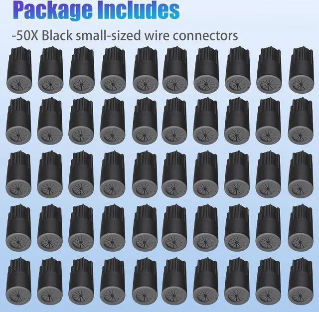 Alt view image 7 of 7 - 50PCS Waterproof Wire Electrical Connectors, Outdoor Seal Electrical Twist Nuts Caps Cable Terminal Connector for Landscape Light, Irrigation Valves, Wet Location Installation, 22AWG-14AWG, Black