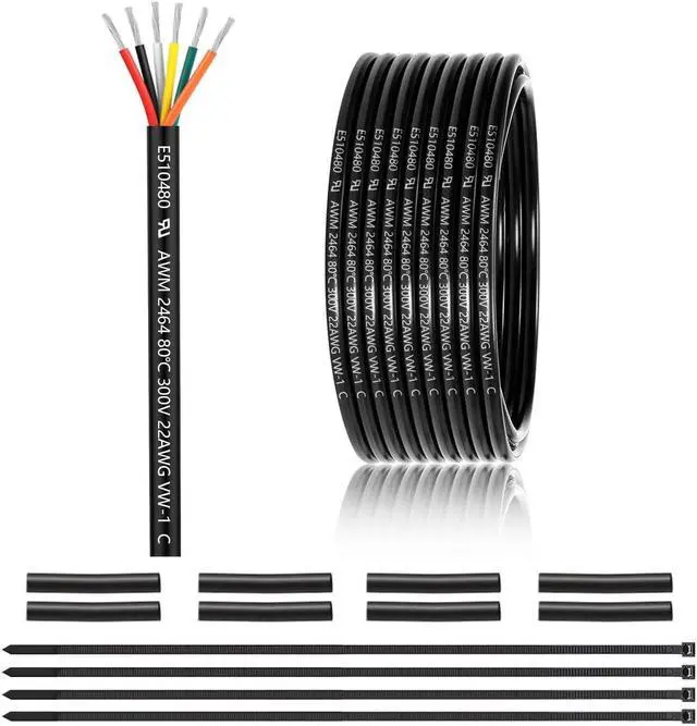 Main image of 22 Gauge 6 Conductor Electrical Wire 25FT, UL 2464 22 AWG 6 Wire Cable Tinned Copper PVC Stranded 22/6 Core Wire for LED Lighting, Outdoor Low Voltage Extension Cable, Automotive etc.