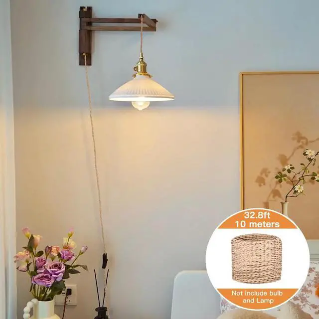 Alt view image 4 of 7 - Helunsi 32.8ft Twisted Cloth Covered Wire, Beige 18/2 Cloth Covered Electrical Wire, 18 Wire Gauge 2-Conductor Fabric Covered Lamp Cord, Vintage Twisted Cloth Covered Wire, for DIY Projects (Beige)