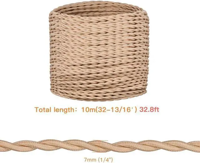 Alt view image 2 of 7 - Helunsi 32.8ft Twisted Cloth Covered Wire, Beige 18/2 Cloth Covered Electrical Wire, 18 Wire Gauge 2-Conductor Fabric Covered Lamp Cord, Vintage Twisted Cloth Covered Wire, for DIY Projects (Beige)
