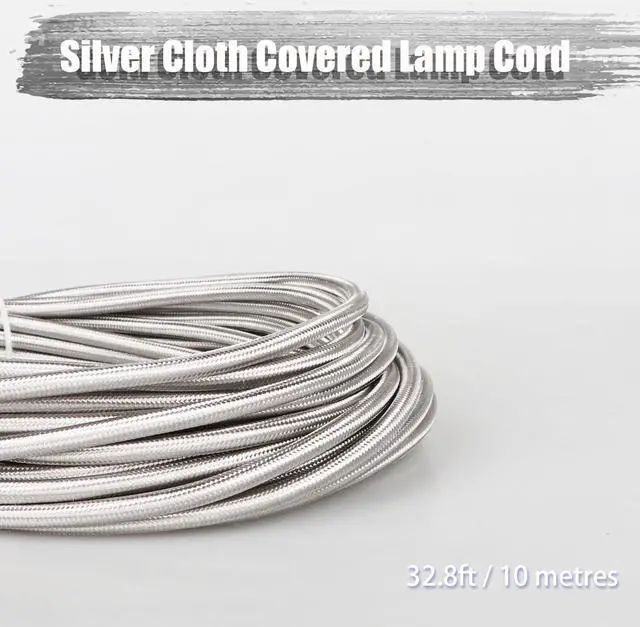 Alt view image 6 of 7 - Helunsi 32.8ft Cloth Covered Lamp Cord, 18 AWG 2 Conductor Silver Vintage Electrical Cord Braided Electrical Wire, 18 Gauge Round Rayon Fabric Covered Wire for DIY Antique Industrial Lighting Project