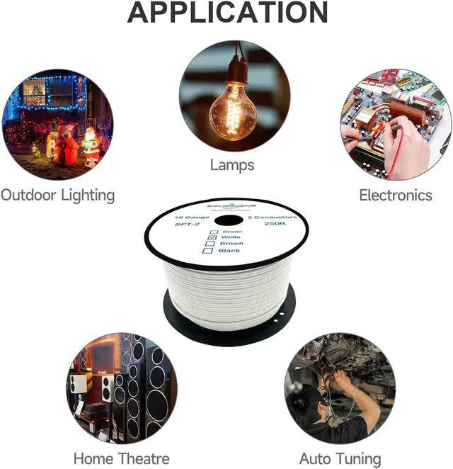 Alt view image 3 of 7 - 18#SPT-2W 250FT Electrical Wire 18/2 Zip Cord with 20 Vampire Plugs Copper Stranded 18 Gauge 2pin Extension Wire Flexible Wire Outdoor LED Landscape Lighting Wire, White