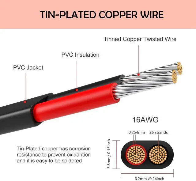 Alt view image 2 of 6 - 16 Gauge Wire 2 Conductor Electrical Wire, Low Voltage Landscape Wire Stranded PVC Cord, 12V/Oxygen-Free Tinned Copper/16/2 Wire for Automotive Wire LED Strips Lamp Lighting Marine (100FT-30M)