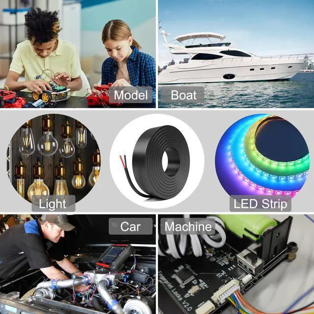 Alt view image 5 of 6 - 16 Gauge Wire 2 Conductor Electrical Wire, Low Voltage Landscape Wire Stranded PVC Cord, 12V/Oxygen-Free Tinned Copper/16/2 Wire for Automotive Wire LED Strips Lamp Lighting Marine (100FT-30M)