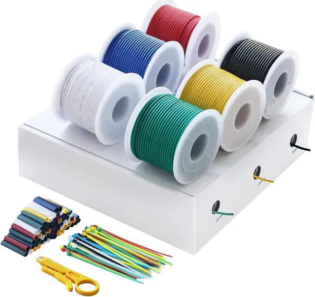Main image of 20 Gauge Silicone Electrical Wire Cable-HuLuWa 20 AWG Hook up Wire Kit 6 Colors(22.97Feet Each) Stranded Tinned Copper Wire for DIY,Lamps,Household Appliances Ect