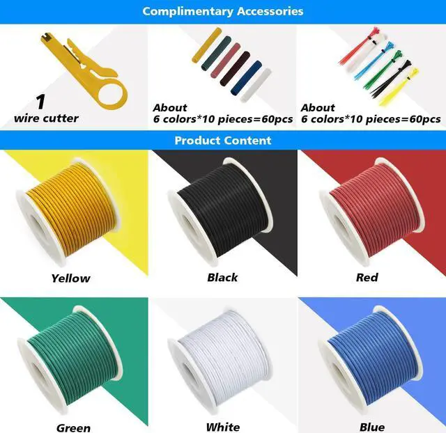 Alt view image 2 of 7 - 20 Gauge Silicone Electrical Wire Cable-HuLuWa 20 AWG Hook up Wire Kit 6 Colors(22.97Feet Each) Stranded Tinned Copper Wire for DIY,Lamps,Household Appliances Ect