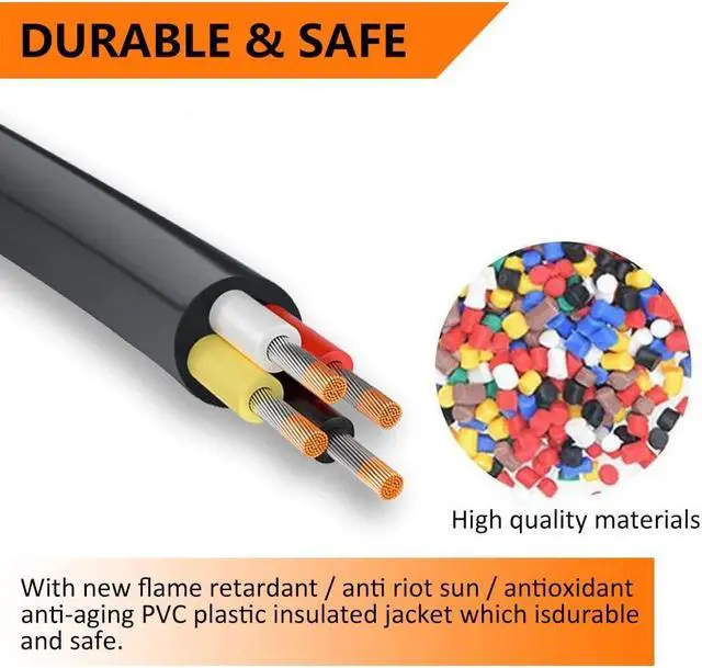 Alt view image 3 of 6 - 22 Gauge 4 Conductor Electrical Wire, 100FT Black Stranded Low Voltage 22/4 Cable PVC Case, Flexible Extension Power Cord for LED Lamp