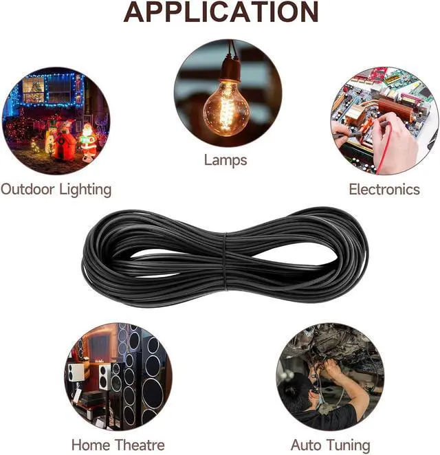 Alt view image 6 of 6 - 18#SPT-1 50FT Electrical Wire Low Voltage 18 Gauge 2-Conductor UL Listed Flexible Landscape Lighting Wire Outdoor Direct Burial Extension Cord of Copper Strands with 4 Vampire Plugs, Black