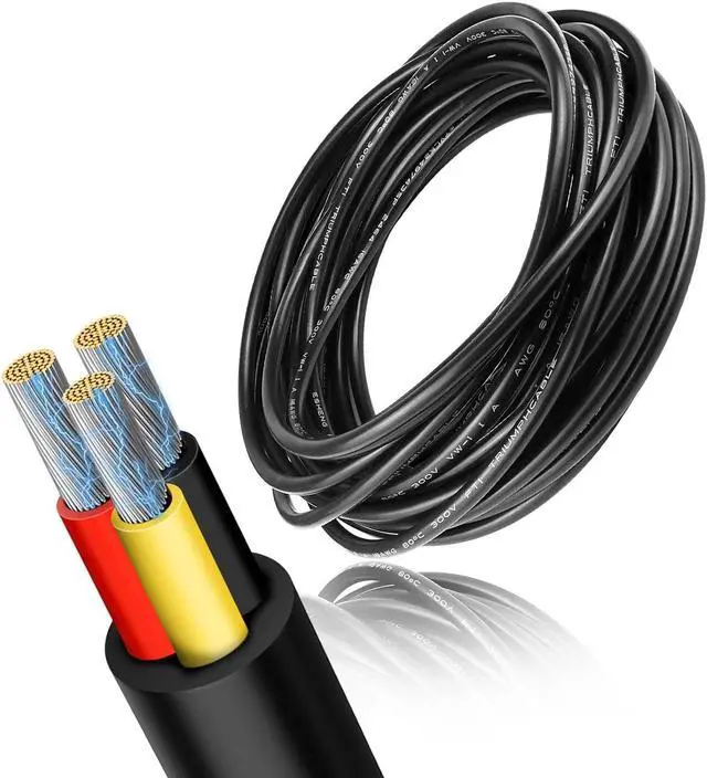 Main image of 18 Gauge 3 Conductor Electrical Wire, 49.2FT Low Voltage 18/3 Tinned Copper Stranded 3 Wire Cable, 18 AWG Black Flexible Extension Power Cord for Automotive, LED Lamp, Outdoor Landscape Lighting Etc