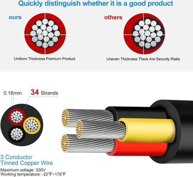 Alt view image 3 of 7 - 18 Gauge 3 Conductor Electrical Wire, 49.2FT Low Voltage 18/3 Tinned Copper Stranded 3 Wire Cable, 18 AWG Black Flexible Extension Power Cord for Automotive, LED Lamp, Outdoor Landscape Lighting Etc