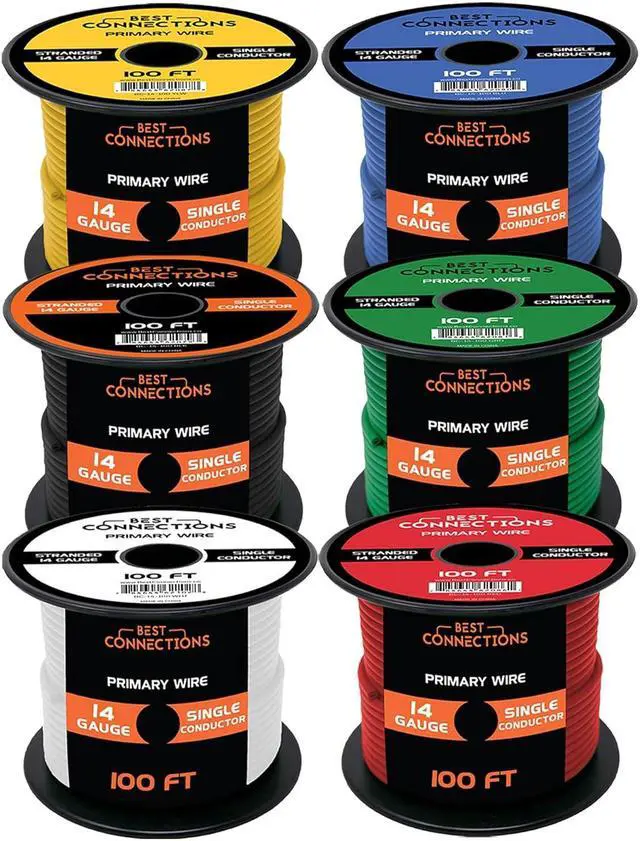 Main image of Best Connections 14 Gauge Automotive Primary Wire (100ft Each 6 Color Bundle Set) | Ideal for Trailer, Speaker, and Lighting Circuits | Durable Primary/Remote, Power/Ground Electrical Wiring