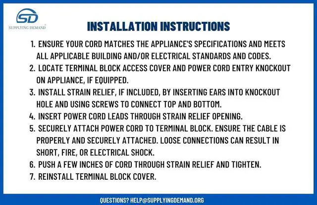 Alt view image 7 of 7 - Supplying Demand 4 Foot Range Electrical Power Cord 4 Prong Wire 40 Amp 250 Volt