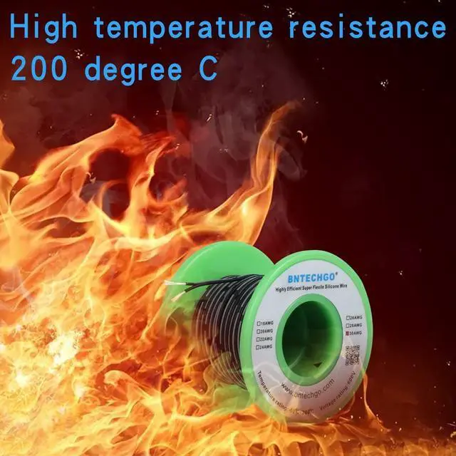 Alt view image 4 of 6 - BNTECHGO 30 Gauge Silicone Ribbon Cable Flexible 2P Black 100 ft Flat Cable 30 AWG Stranded Tinned Copper Wire