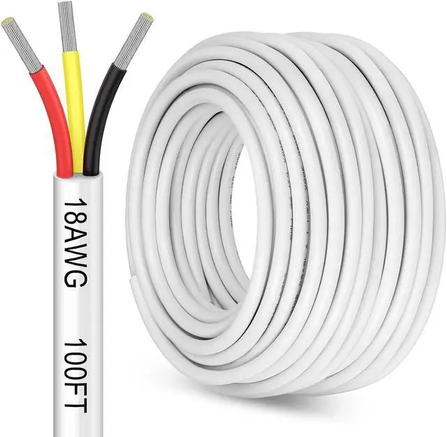 Main image of 100FT 18 Gauge 3 Conductor Electrical Wire,18/3 Low Voltage Landscape Wire, 18 AWG Stranded Tinned Copper 3 Wire Cable for LED Lighting Strips Automotive Marine, White
