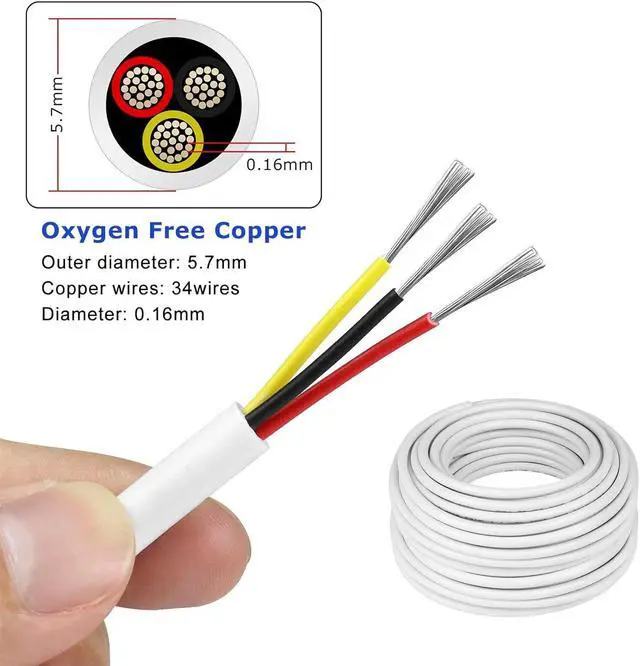 Alt view image 4 of 7 - 100FT 18 Gauge 3 Conductor Electrical Wire,18/3 Low Voltage Landscape Wire, 18 AWG Stranded Tinned Copper 3 Wire Cable for LED Lighting Strips Automotive Marine, White