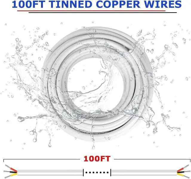 Alt view image 5 of 7 - 100FT 18 Gauge 3 Conductor Electrical Wire,18/3 Low Voltage Landscape Wire, 18 AWG Stranded Tinned Copper 3 Wire Cable for LED Lighting Strips Automotive Marine, White