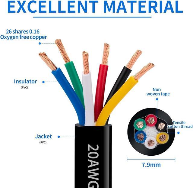 Alt view image 2 of 6 - 20 Gauge 6 Conductor Electrical Wire 20 AWG 6 Wire Oxygen-Free Copper PVC Stranded 26FT 20/6 Wire for LED Lighting Outdoor Low Voltage Extension Cable Automotive Etc (20AWG-6C, 26FT)