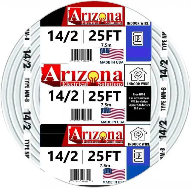 Main image of 25 Feet 14/2 Type NM-B Copper. #14 AWG, 2 Conductors with Ground. Insulated Jacket White