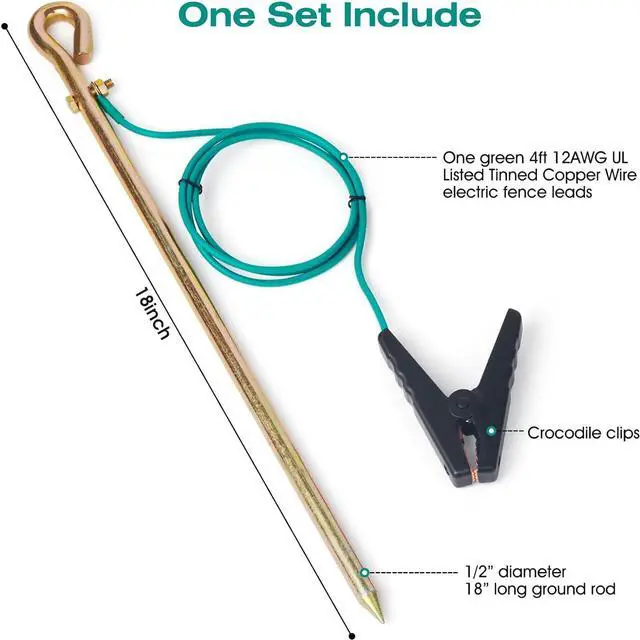 Alt view image 3 of 7 - Portable Ground Rod with 4ft 12AWG UL Listed Grounding Wire with Crocodile Clip,Great for Electric Fences,Antennas,Generator (Grounding Rod with 4ft Wire)