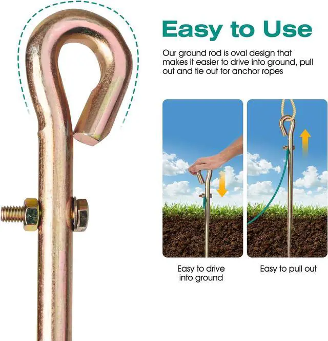 Alt view image 4 of 7 - Portable Ground Rod with 4ft 12AWG UL Listed Grounding Wire with Crocodile Clip,Great for Electric Fences,Antennas,Generator (Grounding Rod with 4ft Wire)
