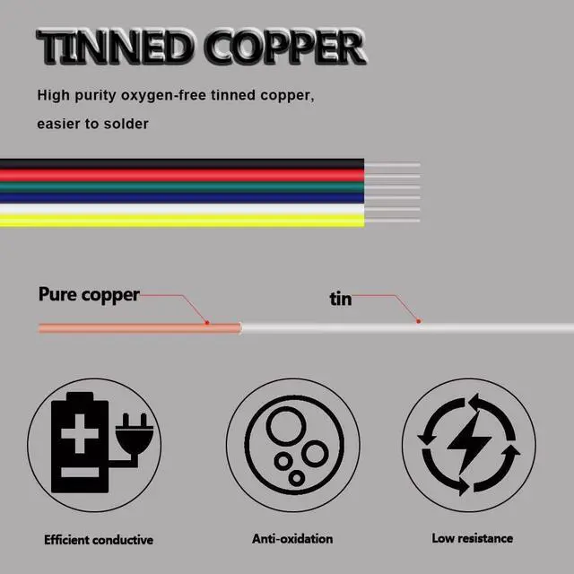 Alt view image 2 of 6 - 10m/33ft RGBCCT LED Electrical Wire 22 Gauge 6Pin 12V DC RGBWW Extension Cable 6 Colors 22AWG Wires for RGBCCT 3528 5050 LED Strip