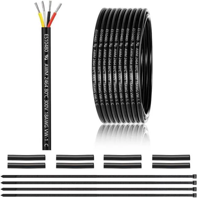 Main image of 18 Gauge 4 Conductor Electrical Wire 25FT, UL 2464 18 AWG 4 Wire Cable Tinned Copper PVC Stranded 18/4 Core Wire for LED Lighting, Outdoor Low Voltage Extension Cable, Automotive etc.