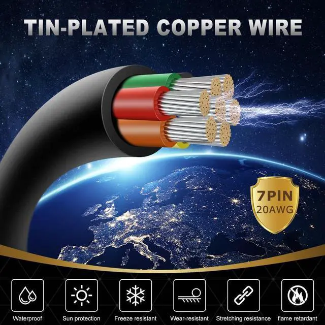 Alt view image 2 of 7 - 20 Gauge 7 Conductor Electrical Wire, 50FT 20AWG Black PVC Stranded Tinned Copper 7 Wire Cable, 20/7 Cord Extension Cable