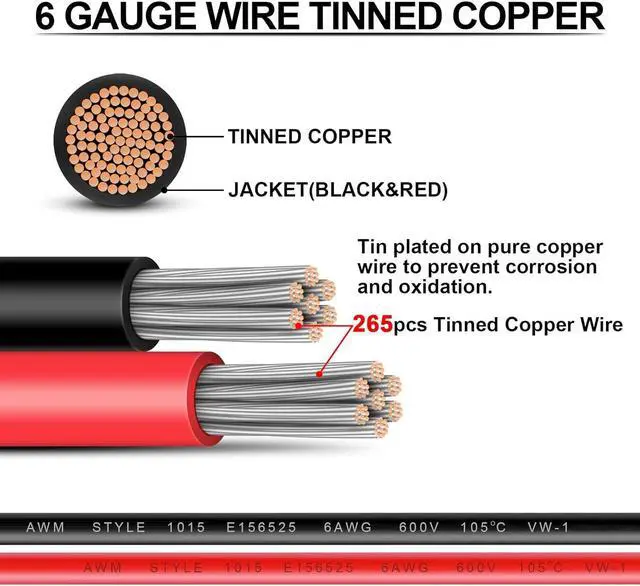 Alt view image 2 of 5 - 6 Gauge Wire - iGreely 30 FT Red & 30 FT Black 6 Gauge Tinned Copper Electrical Wire Cable for Car Audio Automotive Trailer Marine Harness Wiring 6AWG 30Ft