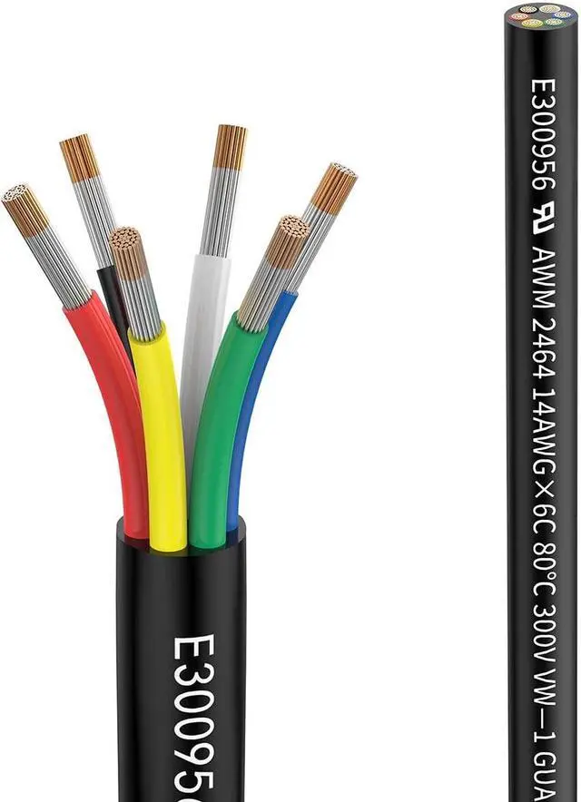 Main image of 14awg 6 Wire Cable 14/6 Electrical Wire 6 Core Extension Cable 30 feet UL2464 DC 5V/12V/24V/300V 14 Gauge Oxygen Free Stranded Tinned Copper Wire