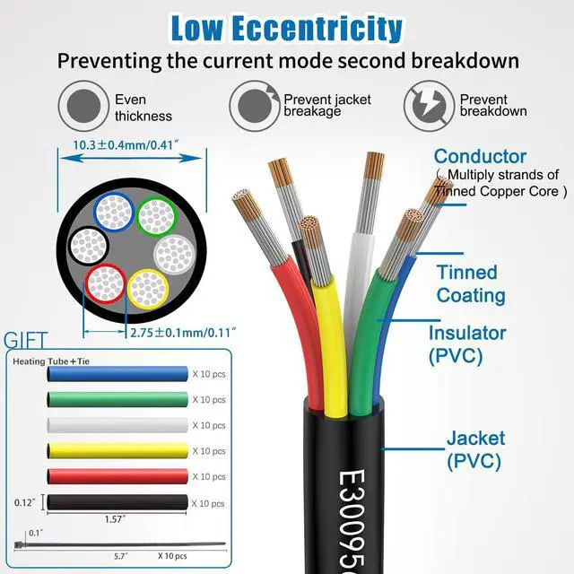 Alt view image 4 of 6 - 14awg 6 Wire Cable 14/6 Electrical Wire 6 Core Extension Cable 30 feet UL2464 DC 5V/12V/24V/300V 14 Gauge Oxygen Free Stranded Tinned Copper Wire