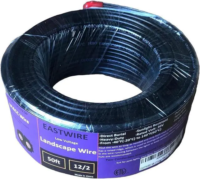 Main image of 50ft 12 Gauge Wire 2 Conductors, 12/2 Low Voltage Landscape Wire, Low Voltage Wire, Outdoor Direct Burial Electrical Wire, Copper Wire,Underground Low-Energy Circuit Cable (50ft, 12/2)