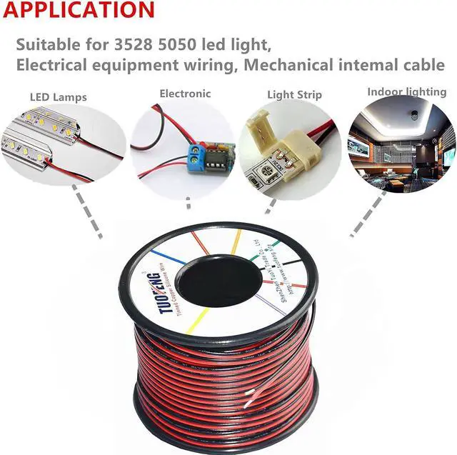 Alt view image 3 of 5 - 20AWG Electrical Wire 100 ft Red Black Hookup Wire 12V/24V DC Cable LED Strips Extension Wire,20 Gauge Stranded Wire for Doorbell,LED Ribbon Lamp Tape Lighting