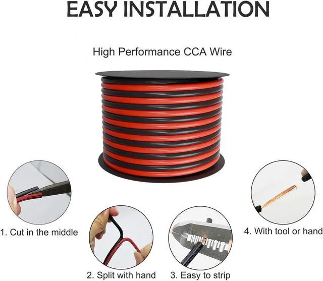 Alt view image 5 of 6 - 14 Gauge Wire 2 Conductors 100FT Speaker Wire 14AWG Copper Clad Aluminum Copper Wire Red and Black Wire Automotive Wire Hookup Wire LED Light Wire 12V/24V DC Cable
