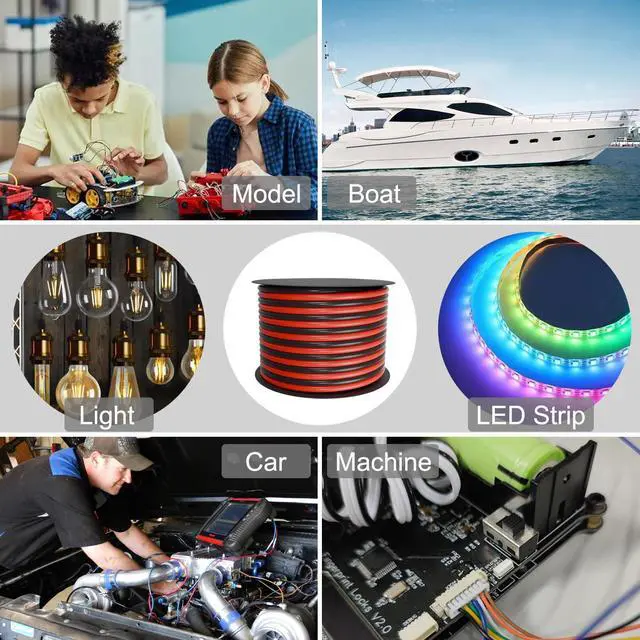 Alt view image 6 of 6 - 14 Gauge Wire 2 Conductors 100FT Speaker Wire 14AWG Copper Clad Aluminum Copper Wire Red and Black Wire Automotive Wire Hookup Wire LED Light Wire 12V/24V DC Cable
