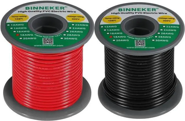 Main image of 18 Gauge PVC 1007 Solid Electric Wire Red 50 ft and Black 50 ft 18 AWG 1007 Hook Up Wire 300V Solid Tinned Copper Wire