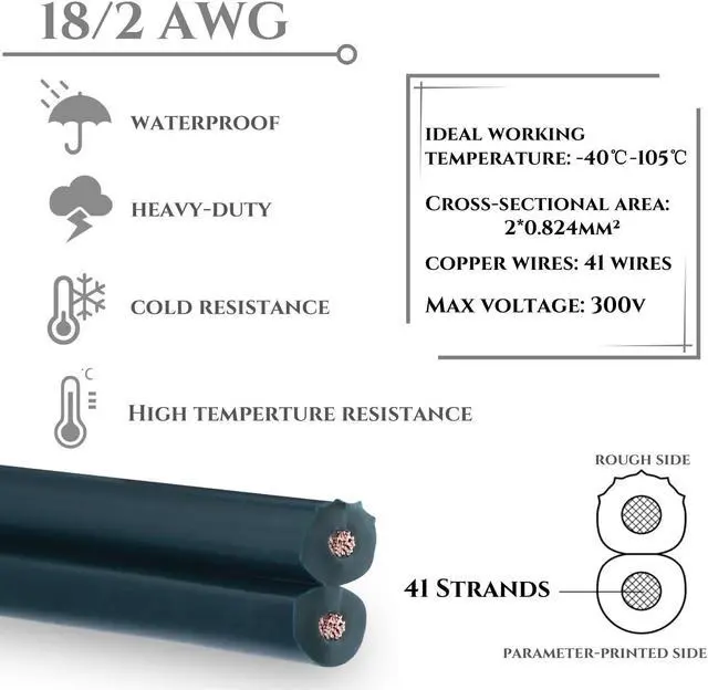 Alt view image 4 of 7 - 18 Gauge Wire 2 Conductor Electrical Wire SPT-2 50Ft 18/2 Low Voltage Wire 18 AWG Wire Flexible Wire Extension Cord Stranded Tinned Copper Wire for Lamp Lighting LED Strips Green