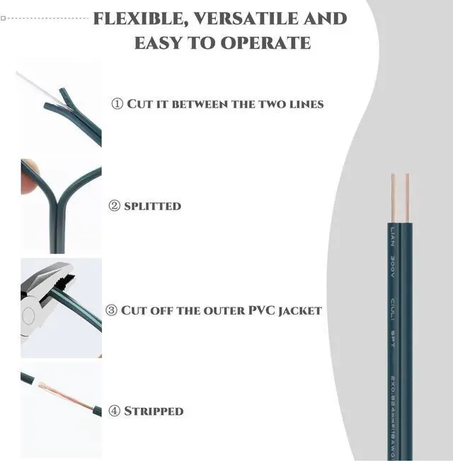 Alt view image 5 of 7 - 18 Gauge Wire 2 Conductor Electrical Wire SPT-2 50Ft 18/2 Low Voltage Wire 18 AWG Wire Flexible Wire Extension Cord Stranded Tinned Copper Wire for Lamp Lighting LED Strips Green