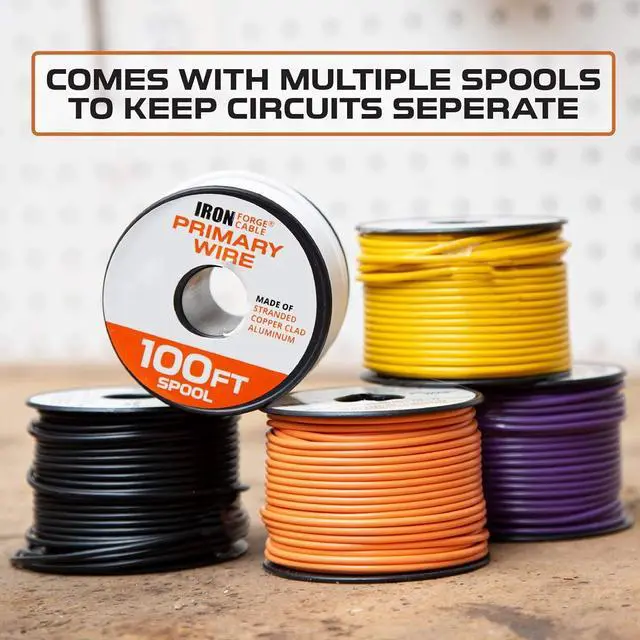 Alt view image 6 of 6 - Iron Forge Cable 12 Gauge Primary Automotive Wire - 6 Roll Bulk Assortment Pack - 12 AWG Auto Wires - 100 Ft Copper Clad Aluminum Wire per Roll