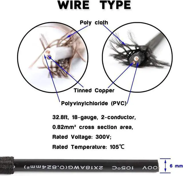 Alt view image 3 of 6 - 32.8ft Fabric Cloth Covered Round Wire,PRUNLLA Vintage 18/2 Industrial Electrical Lamp Cord, 18-Gauge Antique Style for Retro Lamp, DIY Projects (Brass)