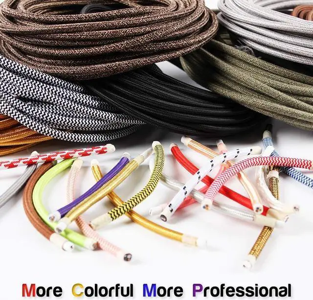 Alt view image 6 of 6 - 32.8ft Fabric Cloth Covered Round Wire,PRUNLLA Vintage 18/2 Industrial Electrical Lamp Cord, 18-Gauge Antique Style for Retro Lamp, DIY Projects (Brass)