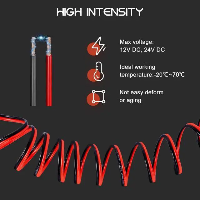 Alt view image 4 of 7 - 18Gauge 100FT Electrical Wire Cable Flexible Wire Extension Cord 18AWG Copper Clad Aluminum Copper Wire 2 Conductors Red Black Parallel Wire line Hookup LED Lighting Strips 12V/24V DC Cable