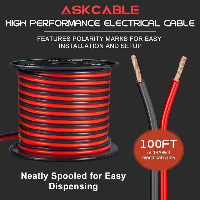 Alt view image 5 of 7 - 18Gauge 100FT Electrical Wire Cable Flexible Wire Extension Cord 18AWG Copper Clad Aluminum Copper Wire 2 Conductors Red Black Parallel Wire line Hookup LED Lighting Strips 12V/24V DC Cable