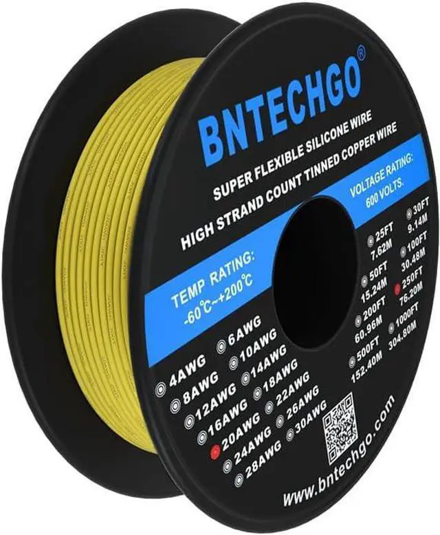 Alt view image 2 of 7 - BNTECHGO 20 Gauge Silicone Wire Spool 250 ft Yellow Flexible 20 AWG Stranded Tinned Copper Wire