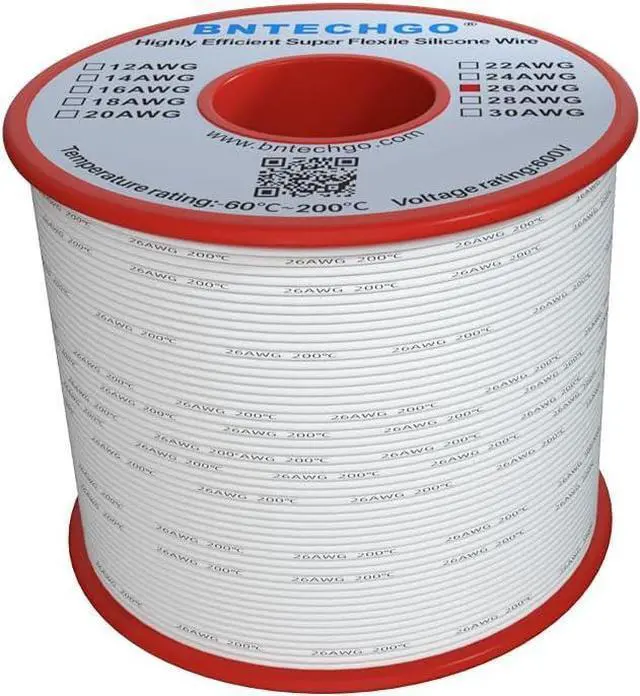 Alt view image 2 of 7 - BNTECHGO 26 Gauge Silicone Wire Spool 250 ft White Flexible 26 AWG Stranded Tinned Copper Wire