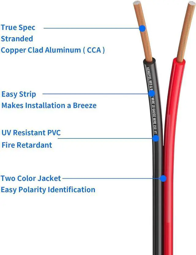 Alt view image 2 of 7 - 50FT 14 Gauge Speaker Wire 2 Conductors Red Black Cable Hookup LED Lighting Strips Electrical Wire Extension Cord 14/2 Gauge Wire Copper Clad Aluminum 12V/24V DC Cable Flexible Extension Cord