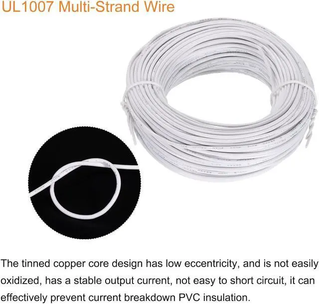 Alt view image 4 of 7 - MECCANIXITY 22AWG Wire 22 Gauge Stranded Wire PVC Hookup Wire, Electrical Wire UL1007 Tinned Copper Wire 30m/100ft White for Internal Connecting Wire