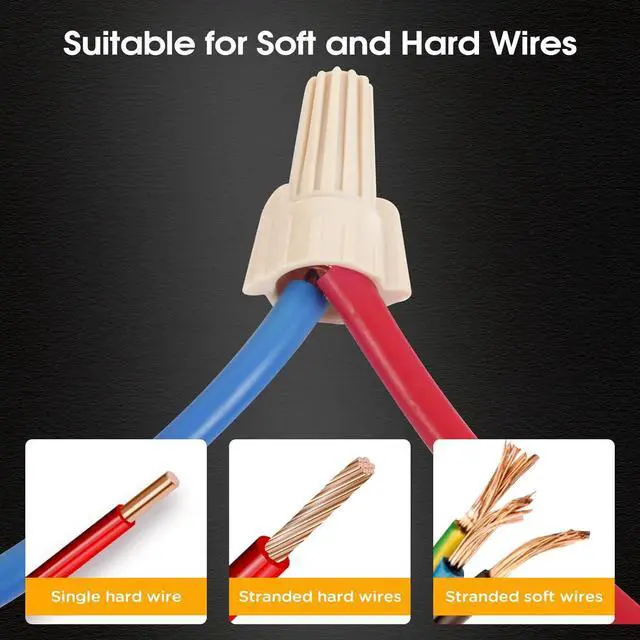Alt view image 4 of 7 - 1000 pcs Tan Wire Nuts Connectors P12 22-10AWG Twist Wire Caps Electrical Wire Connectors, Winged Springs Screw Terminals Wire Nuts Assortment Kit for Wire Connection